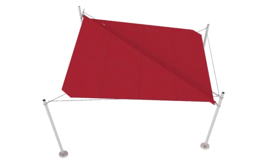 Rotes Sonnensegel mit Stützen