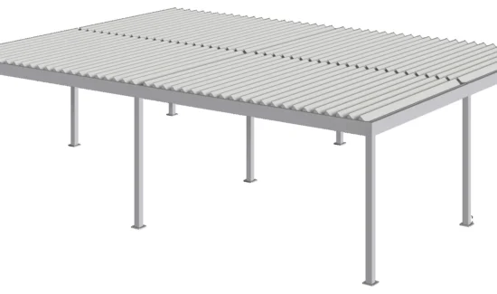 Moderne Pergola aus Metall mit verstellbaren Lamellen